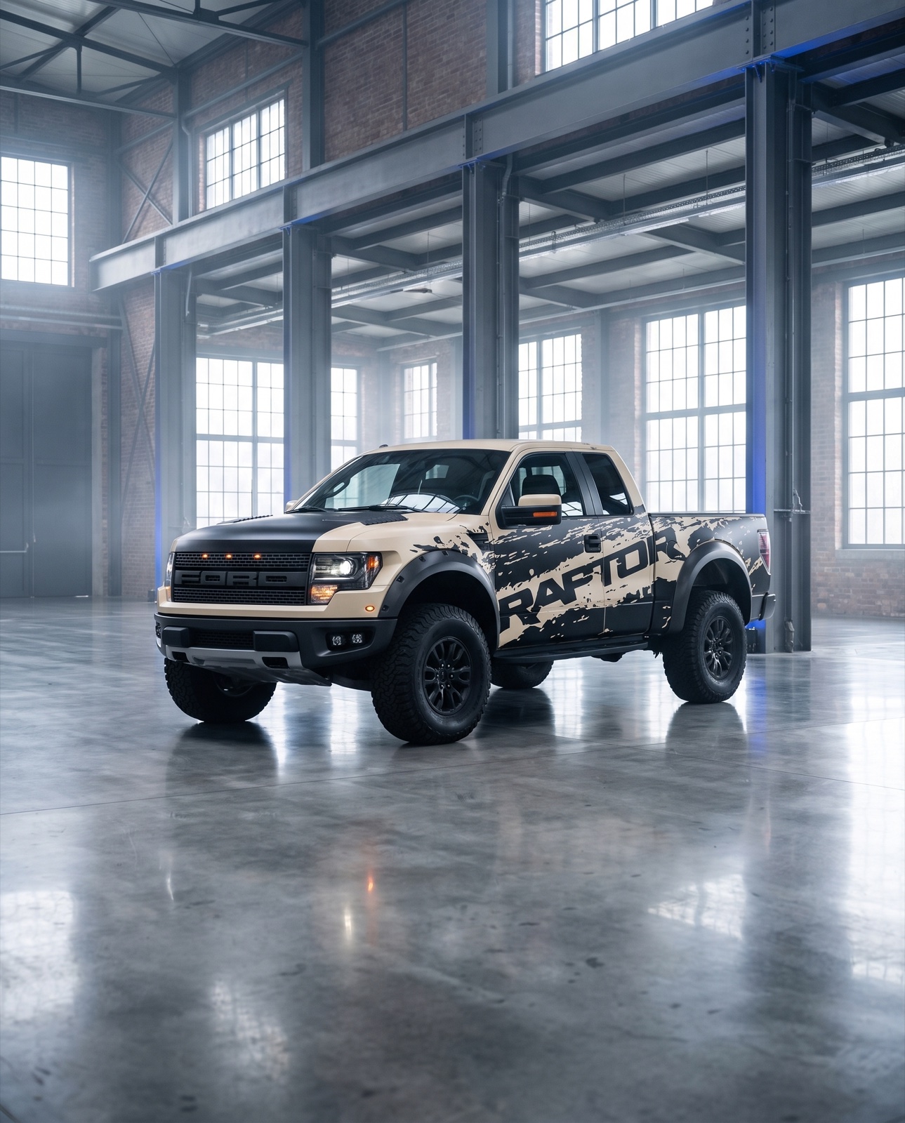 Ford Raptor mit Camo-Vollfolierung (Umgebung KI-bearbeitet)